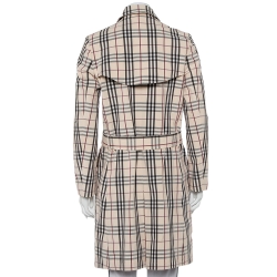 Pre Owned Burberry Beige Nova Check Cotton Belted Double Breasted Coat S