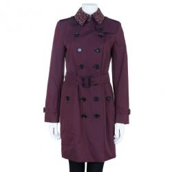 مملوكة مسبقًا Burberry Burgundy Embellished Long Trench Coat S