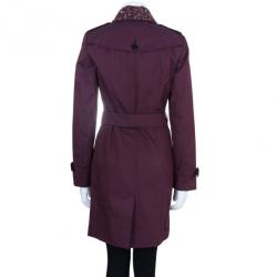 مملوكة مسبقًا Burberry Burgundy Embellished Long Trench Coat S