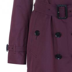 مملوكة مسبقًا Burberry Burgundy Embellished Long Trench Coat S
