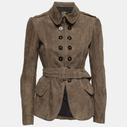 Pre Owned Burberry Brown Suede Button Front Belted Jacket M 