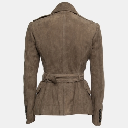 Pre Owned Burberry Brown Suede Button Front Belted Jacket M 