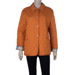 Pre Owned Burberry Tangerine Diamond Quilted Jacket M