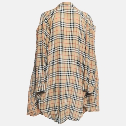 Pre Owned Burberry Beige Vintage Checked Wrap Sleeve Shirt Dress M