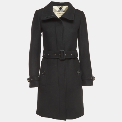 Black Wool Blend Single Breasted Belted Trench Coat