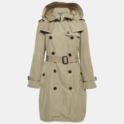 Brown Synthetic Detachable Hood Double Breasted Trench Coat