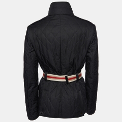 Pre Owned Burberry Black Quilted Zip Up Belted Jacket S