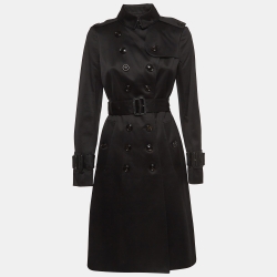 Black Cotton Double Breasted Trench Coat