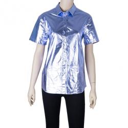 Pre Owned Burberry Metallic Button Down Top S