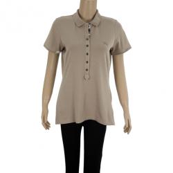 Pre Owned Burberry Cream Check Placket Polo Shirt L