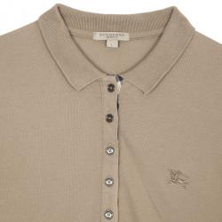 Pre Owned Burberry Cream Check Placket Polo Shirt L