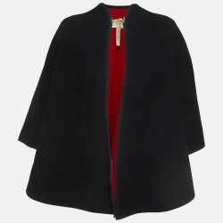Pre Owned Burberry Black Double-Faced Wool Blend Poncho One Size