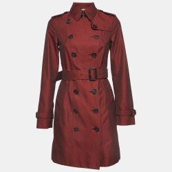 Pre Owned Burberry Burgundy Cotton Double Breasted Trench Coat S
