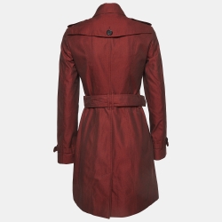 Pre Owned Burberry Burgundy Cotton Double Breasted Trench Coat S