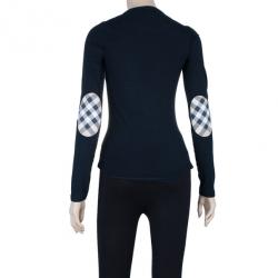 مملوكة مسبقًا تي شيرت ب�ربري أسود بكم طويل ورقعة كم نوفاتشيك XS 