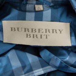 Pre Owned Burberry Brit Blue Checked Double Breasted Belted Trench Coat S