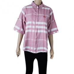 مملوكة مسبقًا Burberry Brit Check Cotton Coral Pink Tunic Shirt XL