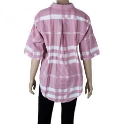 مملوكة مسبقًا Burberry Brit Check Cotton Coral Pink Tunic Shirt XL