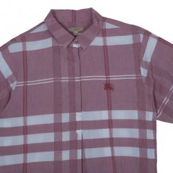مملوكة مسبقًا Burberry Brit Check Cotton Coral Pink Tunic Shirt XL