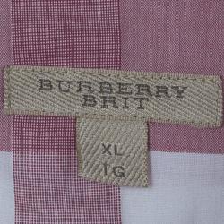 مملوكة مسبقًا Burberry Brit Check Cotton Coral Pink Tunic Shirt XL