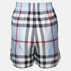Pre Owned Burberry Blue Checked Silk Elasticised Waist Shorts M