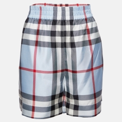 مملوكة مسبقًا Burberry Blue Checked Silk Elasticised Waist Shorts M