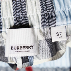 Pre Owned Burberry Blue Checked Silk Elasticised Waist Shorts M
