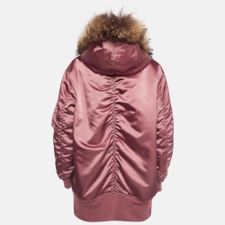 Pre Owned Burberry Burgundy Fur Trimmed Synthetic Hooded Jacket XL
