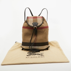 Burberry Black/Beige Mega Check Canvas and Leather Drawstring Flap Backpack