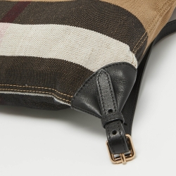 Burberry Black/Beige Mega Check Canvas and Leather Drawstring Flap Backpack