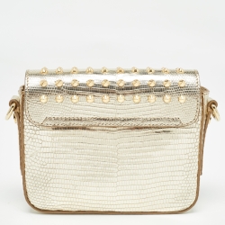 Pre Owned Burberry Gold Lizard Studded Crossbody Bag