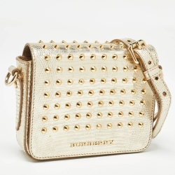 Pre Owned Burberry Gold Lizard Studded Crossbody Bag