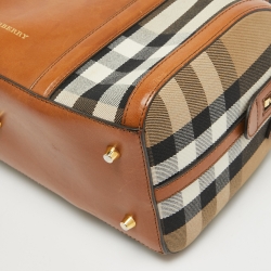 Pre Owned Burberry Brown Ochre House Check Fabric Medium Sactorial Alchester Bowler Bag