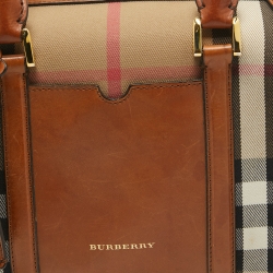 Pre Owned Burberry Brown Ochre House Check Fabric Medium Sactorial Alchester Bowler Bag