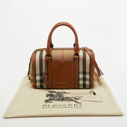 Pre Owned Burberry Brown Ochre House Check Fabric Medium Sactorial Alchester Bowler Bag