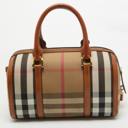 Pre Owned Burberry Brown Ochre House Check Fabric Medium Sactorial Alchester Bowler Bag