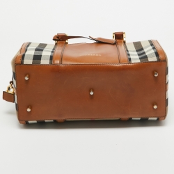 Pre Owned Burberry Brown Ochre House Check Fabric Medium Sactorial Alchester Bowler Bag