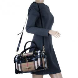 Burberry Black Leather Bridle House Check Canvas Chester Bowling