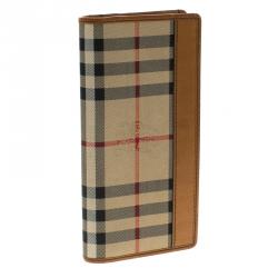 Pre Owned Burberry Tan Haymarket Check Canvas Cavendish Continental Wallet