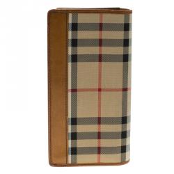 Pre Owned Burberry Tan Haymarket Check Canvas Cavendish Continental Wallet