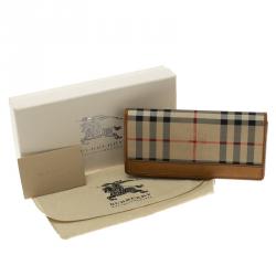 Pre Owned Burberry Tan Haymarket Check Canvas Cavendish Continental Wallet