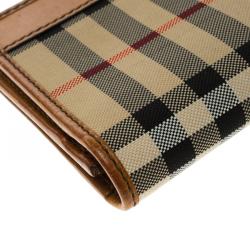 Pre Owned Burberry Tan Haymarket Check Canvas Cavendish Continental Wallet