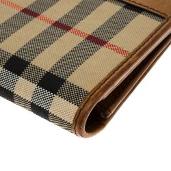 Pre Owned Burberry Tan Haymarket Check Canvas Cavendish Continental Wallet