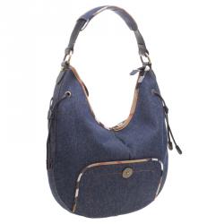 Pre Owned Burberry Navy Blue Denim Hobo