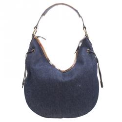 Pre Owned Burberry Navy Blue Denim Hobo