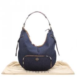 Pre Owned Burberry Navy Blue Denim Hobo