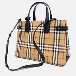 Pre Owned Burberry Plaid Print Medium Vintage Check Banner Tote Bag