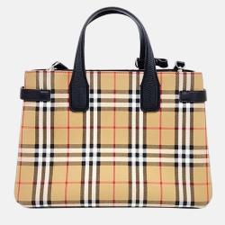 Pre Owned Burberry Plaid Print Medium Vintage Check Banner Tote Bag