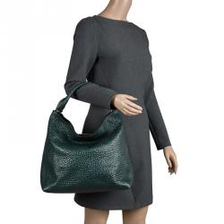 Pre Owned Burberry Emerald Green Grain Leather Lindburn Hobo