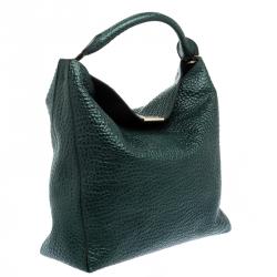 Pre Owned Burberry Emerald Green Grain Leather Lindburn Hobo